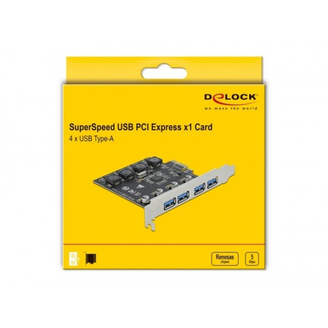 DeLOCK PCI Express x1 Card to 4 x external USB Type-A female SuperSpeed USB (USB 3.2 Gen 1)