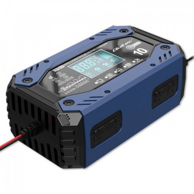 Qoltec 52482 Intelligent charger for STD AGM GEL LiFePO4 | Battery charger with repair function |12-24V |10A | LCD | 9 - stage charging