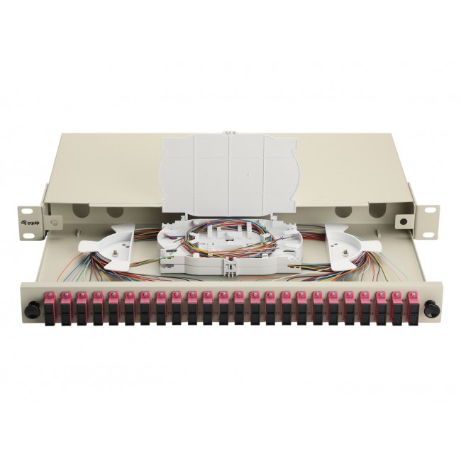Equip 24-Port Fiber Optic Splice Box, SC Duplex, OM4, 1U, Equipped, Grey