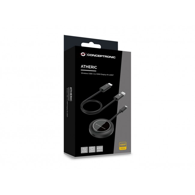 Conceptronic ATHERIC01B Wireless USB-C to HDMI Display Kit 1080P