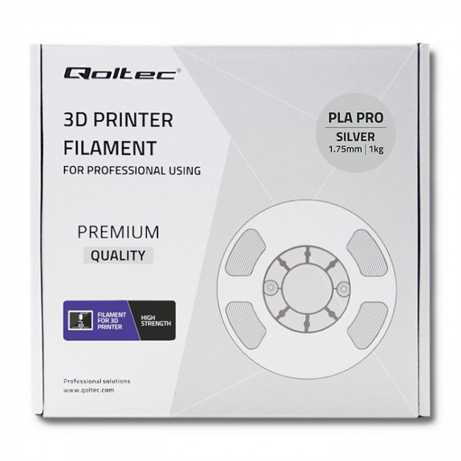 Qoltec Professional 3D Printing Filament | PLA PRO | 1.75mm | 1kg | Silver