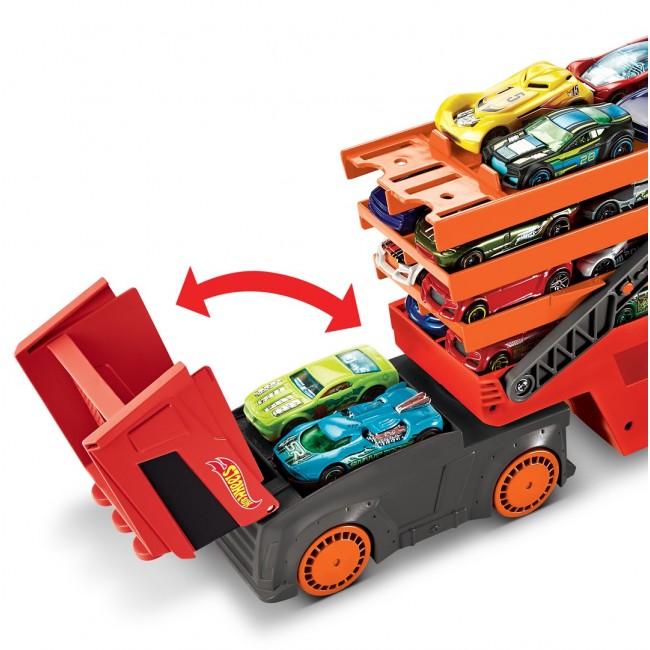 Hot Wheels City Mega Hauler with Storage for up to 50 1:64 scale cars ages 3 and older Hot Wheels City Mega Hauler with Storage for up to 50 1:64 scale cars ages 3 and older