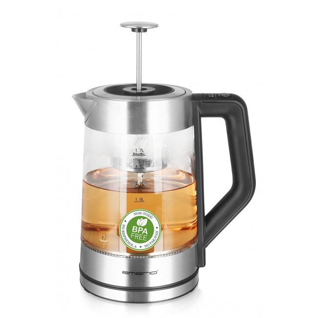 Emerio WK-122730 electric kettle 1.7 L 2200 W Black, Silver, Transparent