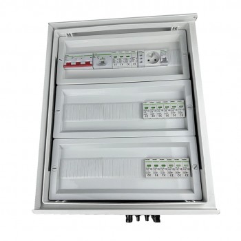 Switchgear attached DCAC hermetic IP66 EMITTER with DC surge arrester Noark 1000V type 1+2, 5 x PV string, 5 x MPPT // og. AC Noark type 1+2, 100A 3-F, FR 100A, syg. Faz + Socket