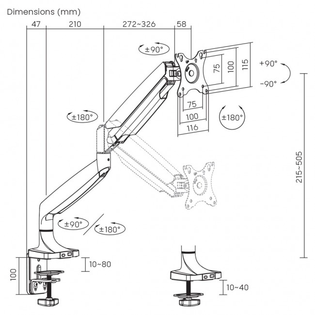 Maclean Monitor Mount, Double Arm, Gas Spring, 17