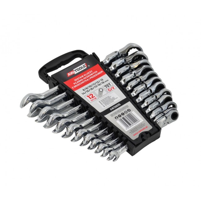 Wrench set, double-ended, with ratchet, joint, 12p Wrench set, double-ended, with ratchet, joint, 12p