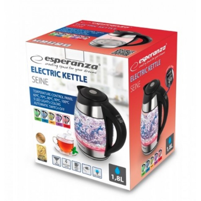 Esperanza EKK026 electric kettle 1.7 L Black,Transparent 2200 W