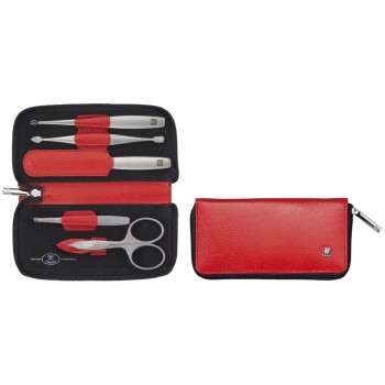 Zwilling Twinox Travel Set Red 5-Piece Leather Pouch - Red