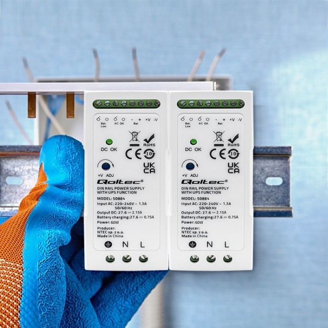 Qoltec 50884 DIN Rail Power Supply with UPS function | 60W Qoltec 50884 DIN Rail Power Supply with UPS function | 60W