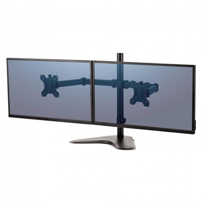 Fellowes Seasa Dual Monitor Arm - Freestanding Monitor Mount for 8KG 27 inch Screens - Ergonomic Adjustable Monitor Arm - Tilt 45 Pan 120 Rotation 360 , VESA 75 x 75/100 x 100 - Black
