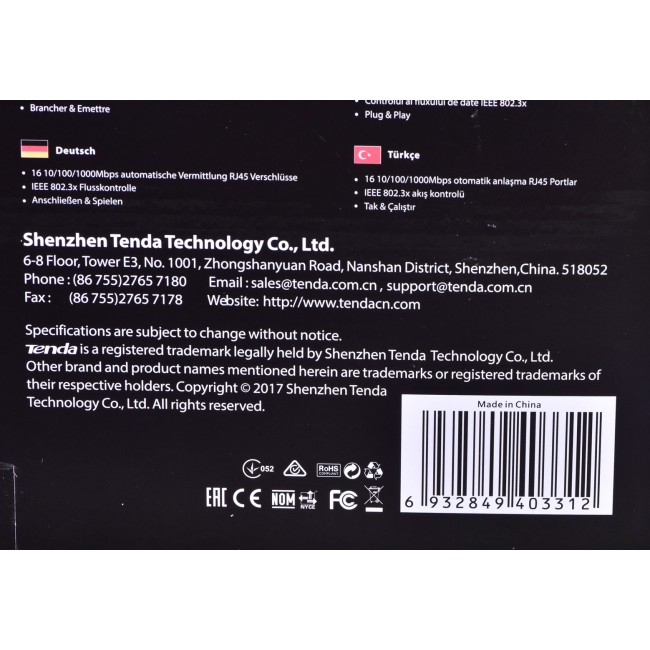 Tenda 16-port Gigabit Ethernet Switch Unmanaged Blue Tenda 16-port Gigabit Ethernet Switch Unmanaged Blue