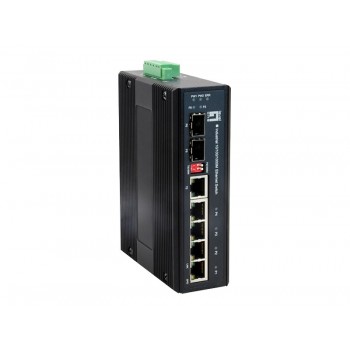 LevelOne 6-Port Gigabit Industrial Switch, 1 x SFP, 1 x SFP/RJ45 Combo, -40 C to 75 C, DIN-Rail