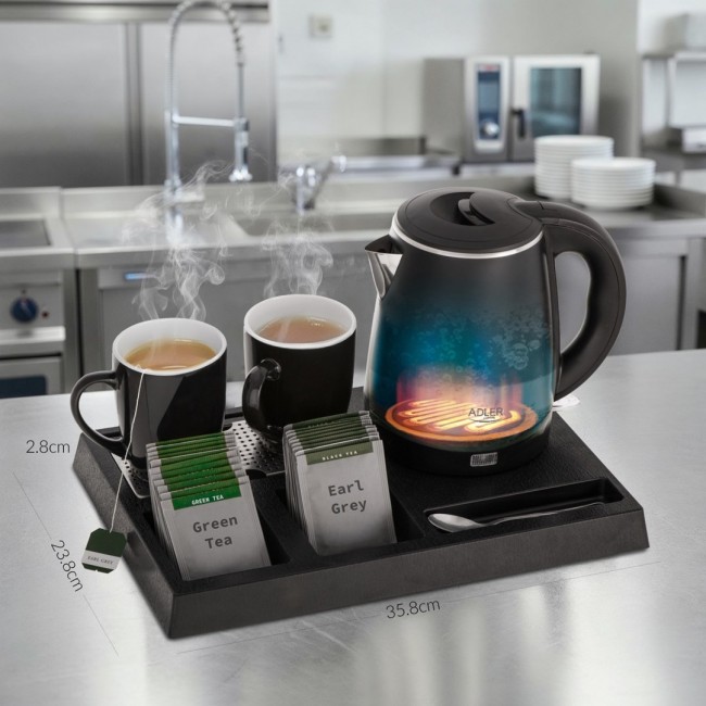 Adler AD 1387 Hotel kettle stainless steel 1 L + tray with cups black