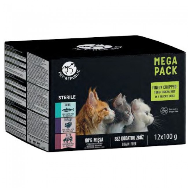 PETREPUBLIC Mega Pack Steril Tuna, turkey, beef - wet cat food - 12x100g