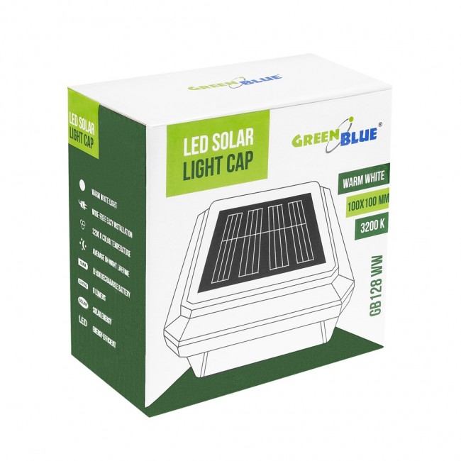 GreenBlue Solar LED Post Light, 100x100mm, Envelope-Shaped Canopy, 3200K, GB128 WW