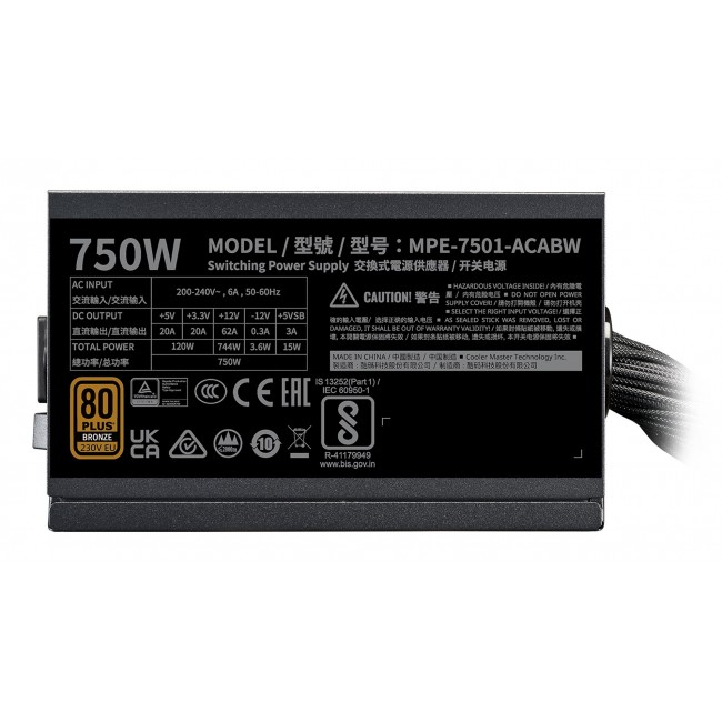 Cooler Master MWE Bronze 750 V3 230V power supply unit 750 W 24-pin ATX ATX Black Cooler Master MWE Bronze 750 V3 230V power supply unit 750 W 24-pin ATX ATX Black