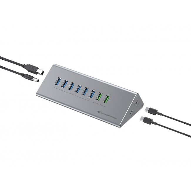 Conceptronic HUBBIES18G 10-in-1 60W USB 3.0 Hub Charger Combo, 2-in-1 USB-C USB-A Cable, USB 3.2 Gen 1