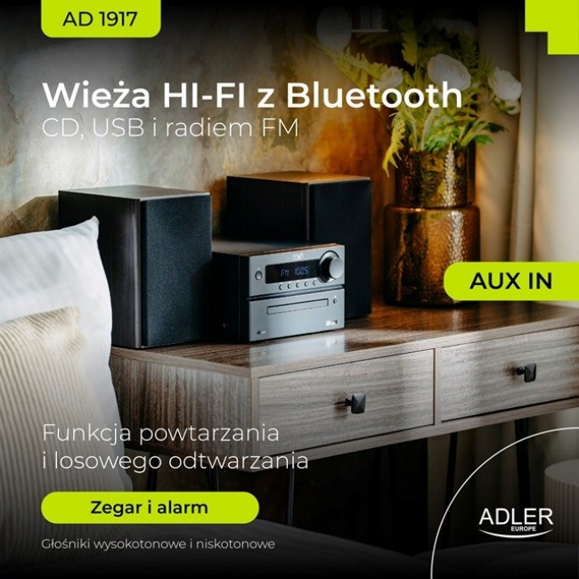 Adler AD 1917 HI-FI Tower Bluetooth/ CD/ USB/ FM Radio Black Adler AD 1917 HI-FI Tower Bluetooth/ CD/ USB/ FM Radio Black