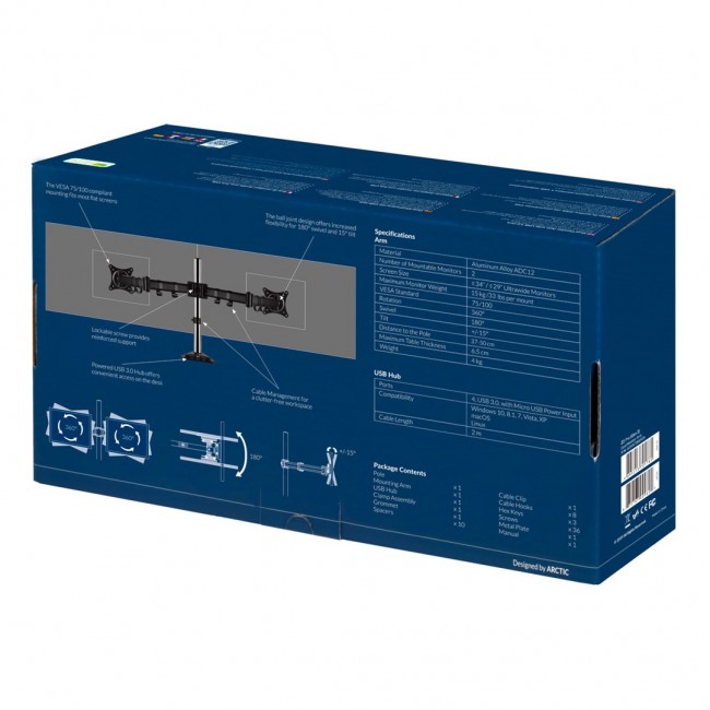 ARCTIC Z2 Pro (Gen 3) - Dual Monitor Arm with USB 3.0 Hub ARCTIC Z2 Pro (Gen 3) - Dual Monitor Arm with USB 3.0 Hub