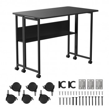 Folding desk table Maclean, black, mobile 100x58cm, max. 50kg, MC-126 B