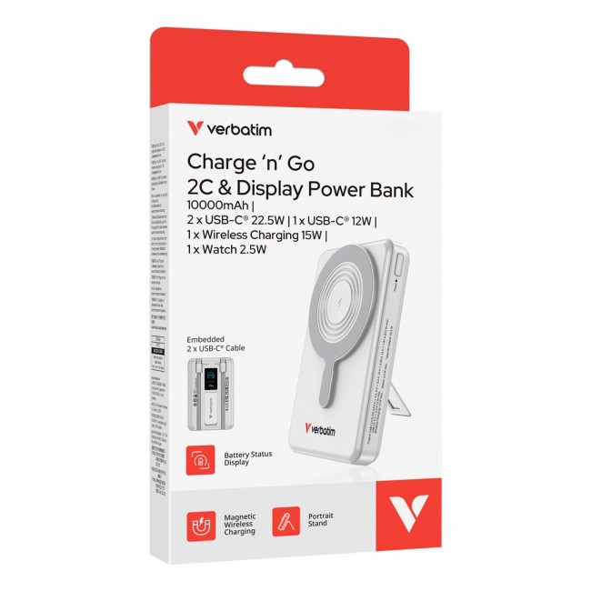 Verbatim Charge'n'Go 2C & Display Power Bank 10000 mAh Silver