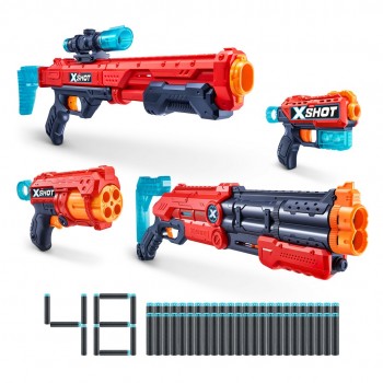 XSHOT Excel Ultimate Shootout Pack (4 Blasters 48 Darts, 6 Cans) ZURU