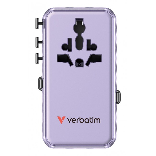 Verbatim Charge 'n' Travel 70W 2C retractable Universal Travel Adapter Purple