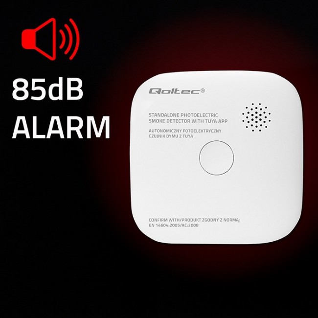 Qoltec 52579 Wireless smoke detector with battery | Tuya | Wi-fi | sensor service life 10 years | alarm 85dB | LED