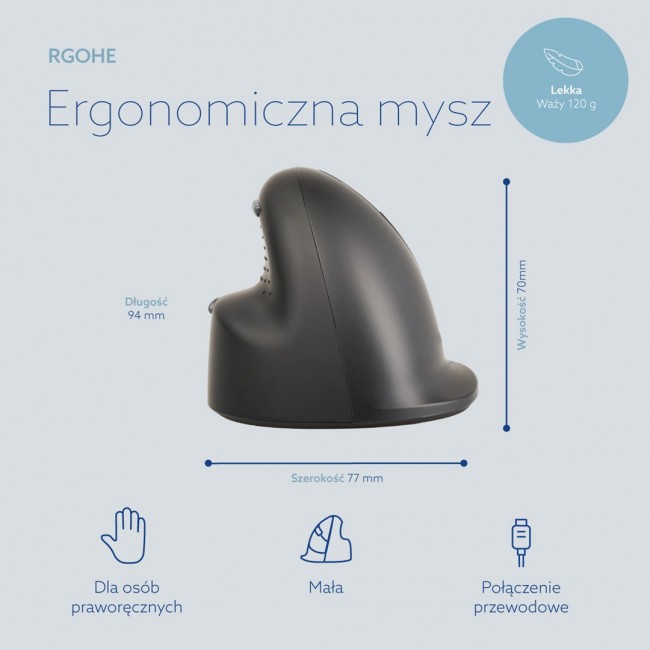 R-Go Tools Ergonomic mouse R-Go HE Break with break software, small (hand length less than 165 mm), right-handed, wired, black R-Go Tools Ergonomic mouse R-Go HE Break with break software, small (hand length less than 165 mm), right-handed, wired, black