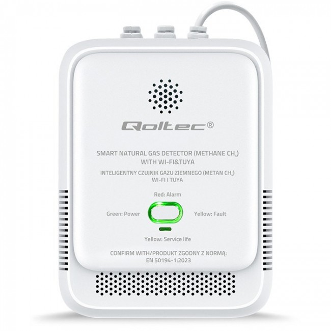 Qoltec 52651 Natural Gas Leak Sensor | CH4 detector | NG | Tuya | Wi-Fi | 85dB alarm | LED