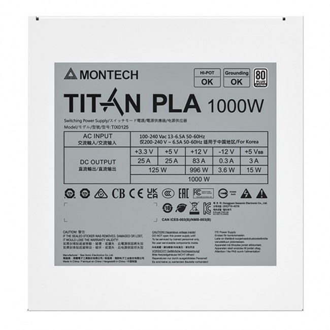 Montech TITAN PLA 1000W power supply unit 20+4 pin ATX ATX White
