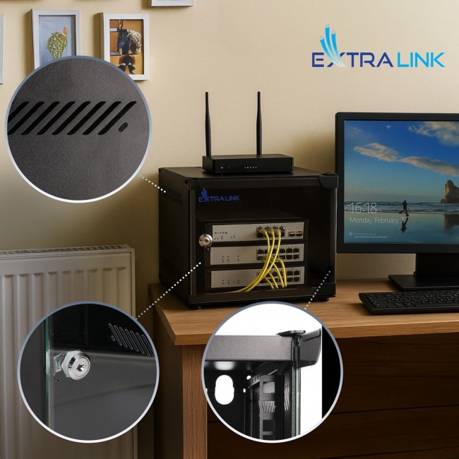 Extralink LITE 6U 10 280X310 WALL-MOUNTED RACKMOUNT CABINET BLACK Freestand/Wall/Floor mounted rack