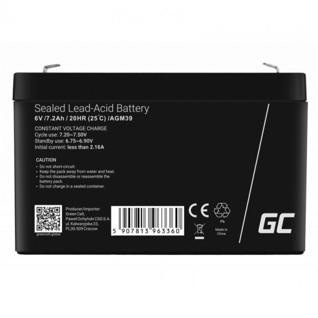 Green Cell AGM39 industrial rechargeable battery Sealed Lead Acid (VRLA) 7200 mAh 6 V Green Cell AGM39 industrial rechargeable battery Sealed Lead Acid (VRLA) 7200 mAh 6 V