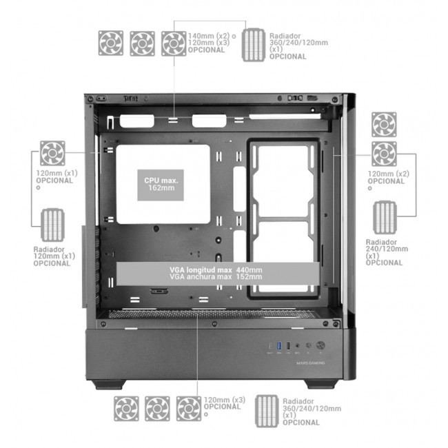 Mars Gaming MCLCDPRO computer case Midi Tower Black Mars Gaming MCLCDPRO computer case Midi Tower Black