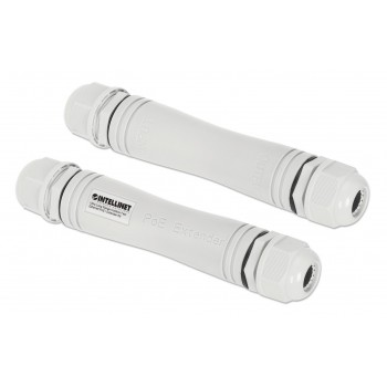 Intellinet Ultra Long Range Outdoor Fast Ethernet PoE+ Extender Kit Extends PoE up to 1000 m (3280 ft.), One PD Port up to 95 W, IEEE 802.3bt (4PPoE) Compatible, IP67 Waterproof and Dustproof, Set of Two Modules, Plastic, Gray