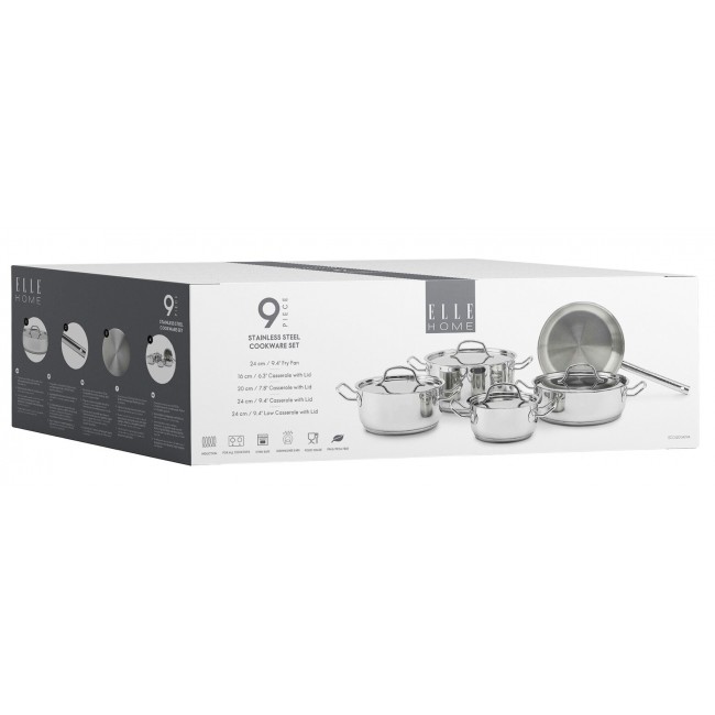 ELLE Home Stainless Steel Cookware Set ECCS200409A, 9 Pieces