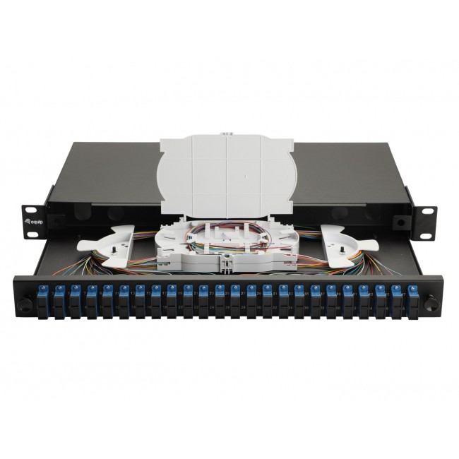 Equip 24-Port Fiber Optic Splice Box, SC Duplex, OS2, 1U, Equipped, Black