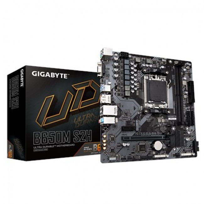 GIGABYTE B650M S2H Motherboard - AMD Ryzen 9000 Series CPUs, 5+2+2 Phases VRM, up to 6400MHz DDR5 (OC), 1xPCIe 4.0 M.2, GbE LAN, USB 3.2 Gen 1 GIGABYTE B650M S2H Motherboard - AMD Ryzen 9000 Series CPUs, 5+2+2 Phases VRM, up to 6400MHz DDR5 (OC), 1xPCIe 4.0 M.2, GbE LAN, USB 3.2 Gen 1