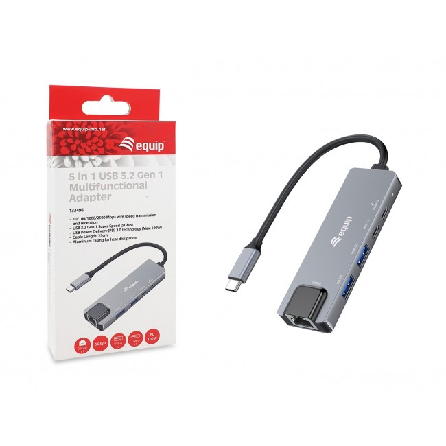 Equip 5 in 1 Multifunctional Adapter, 2.5GbE, USB-A x 2, USB-C x 1, USB-C , 100W USB PD Equip 5 in 1 Multifunctional Adapter, 2.5GbE, USB-A x 2, USB-C x 1, USB-C , 100W USB PD