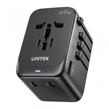 Power charger - Unitek 65W Universal Travel Adapter (P1122ABK01) | 1xUSB-A 3xUSB-C 1xAC