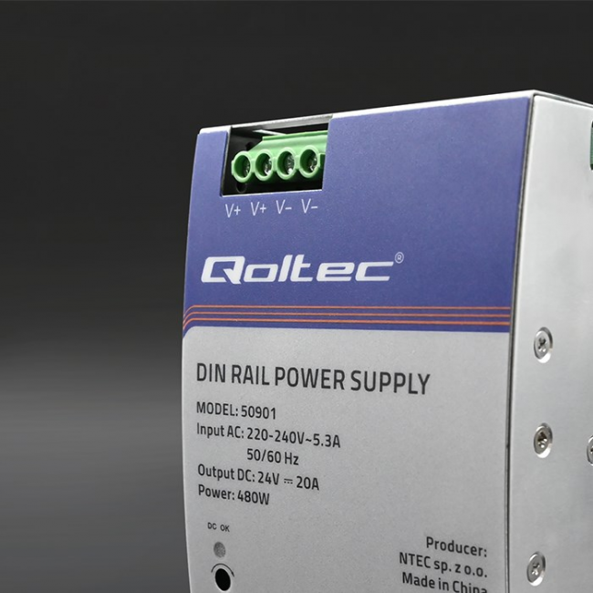 Qoltec Industrial Din Rail Power Supply | 480W | 24V | 20A Qoltec Industrial Din Rail Power Supply | 480W | 24V | 20A