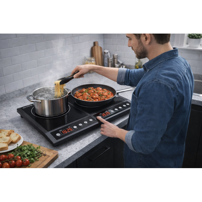 Induction cooker, two-burner adjustable hob, 2000W + 2000W BLOW