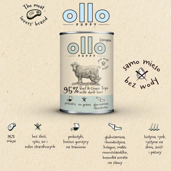 OLLO Puppy Umami Beef and Green Tripe with Duck Liver - wet dog food - 850g