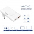 Akyga USB-A + USB-C charger AK-CH-31