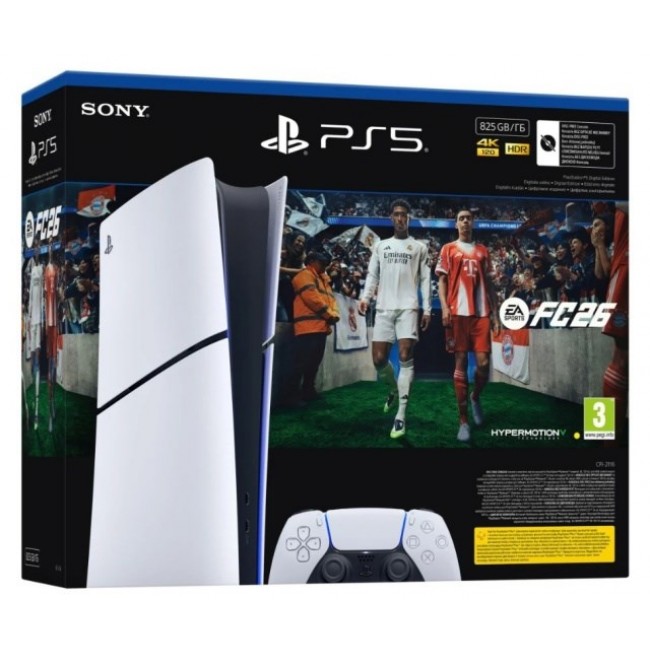 Sony PlayStation 5 Slim Digital+ EA Sports FC 26 Bundle 825 GB Wi-Fi Black, White Sony PlayStation 5 Slim Digital+ EA Sports FC 26 Bundle 825 GB Wi-Fi Black, White