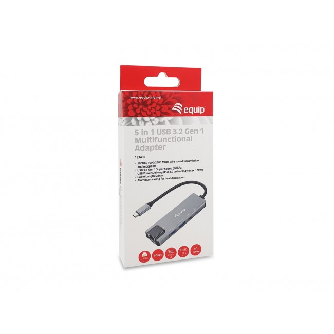 Equip 5 in 1 Multifunctional Adapter, 2.5GbE, USB-A x 2, USB-C x 1, USB-C , 100W USB PD Equip 5 in 1 Multifunctional Adapter, 2.5GbE, USB-A x 2, USB-C x 1, USB-C , 100W USB PD