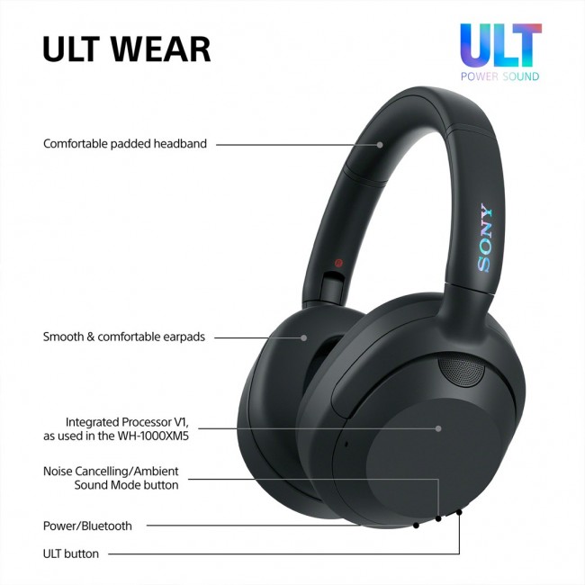 Sony ULT WEAR - Wireless Bluetooth Headphones with ULT POWER SOUND, Ultimate Deep Bass, Noise Cancelling, Clear Call Quality, Up to 30hr Battery Life, IOS & Android