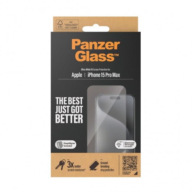 PanzerGlass Screen Protector iPhone 15 Pro Max | Ultra-Wide Fit w. EasyAligner