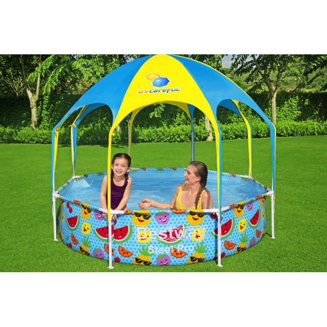 Bestway Steel Pro 2.44m x 51cm Splash-in-shade Play Pool, Orange/Yellow