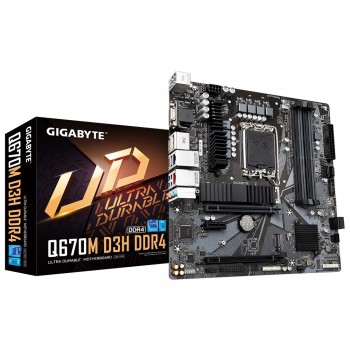 GIGABYTE Q670M D3H DDR4 Motherboard - Supports Intel Core 14th CPUs, 6+1+1 Phases Hybrid Digital VRM, up to 5333MHz DDR4 (OC), 2xPCIe 4.0 M.2, 2.5GbE LAN, USB 3.2 Gen 2